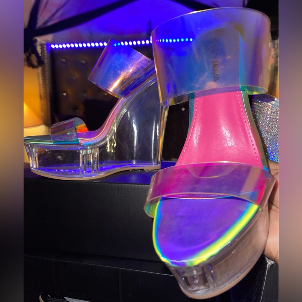 Multicolor Iridescent Clear heel wedges